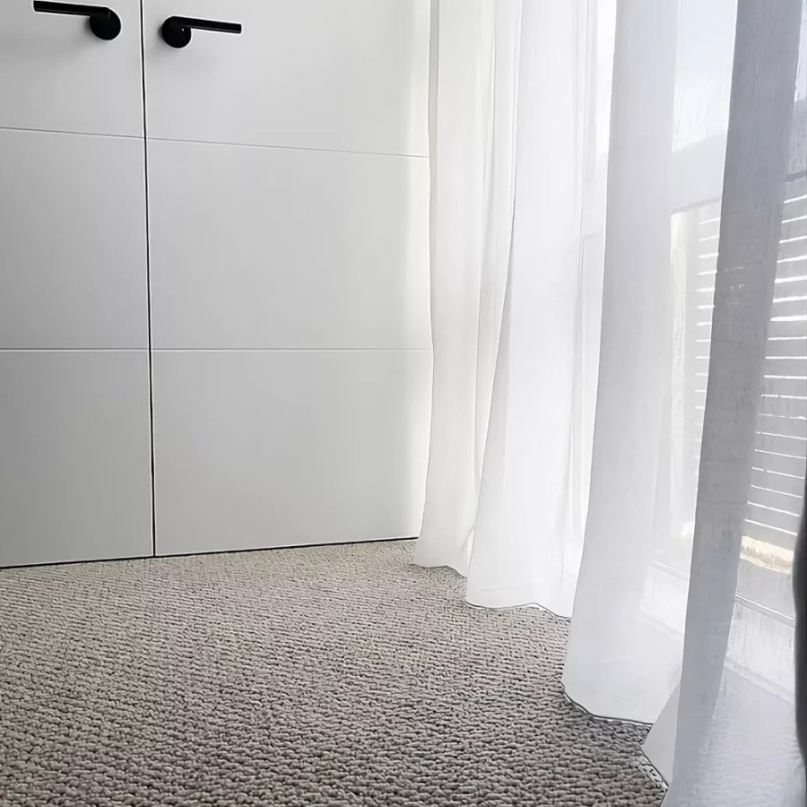 Emmas master bed curtains and carpet transformed